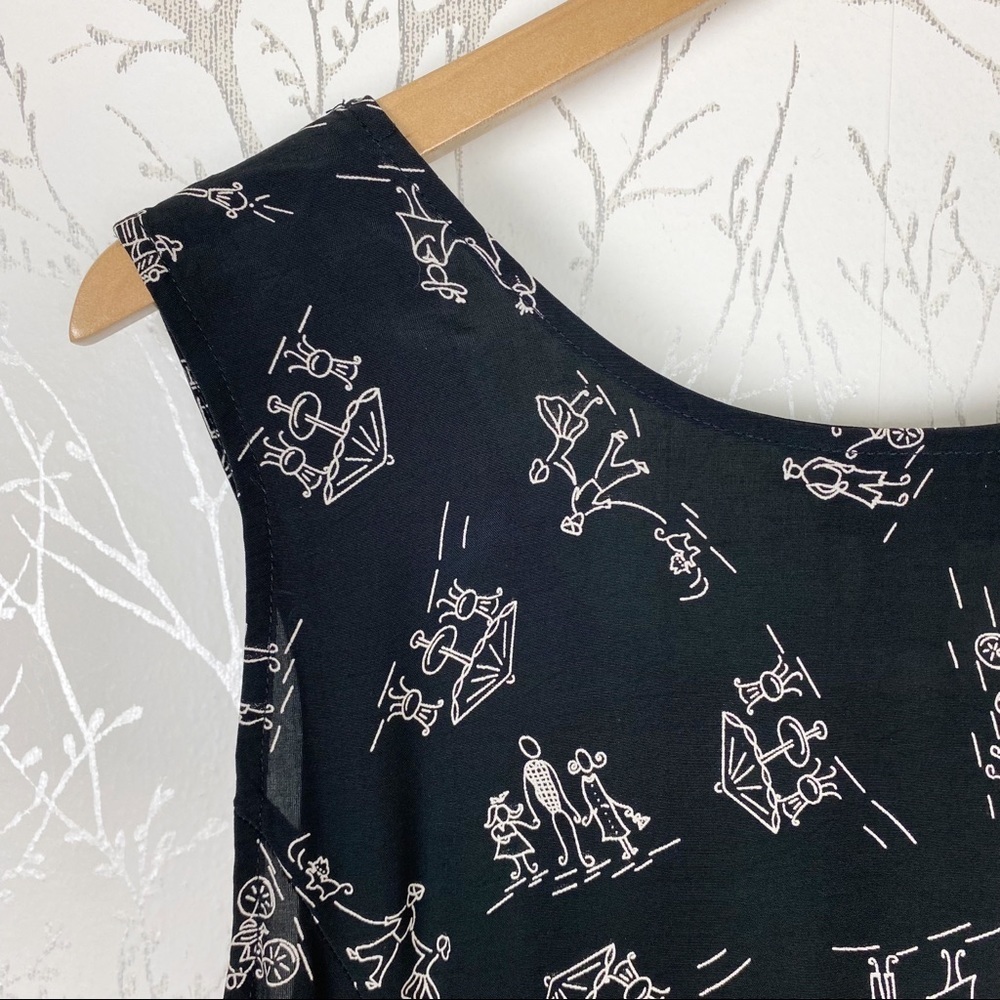 COLDWATER CREEK Novelty People Print Sleeveless Black Maxi Dress Medium Rayon - Picture 8 of 11